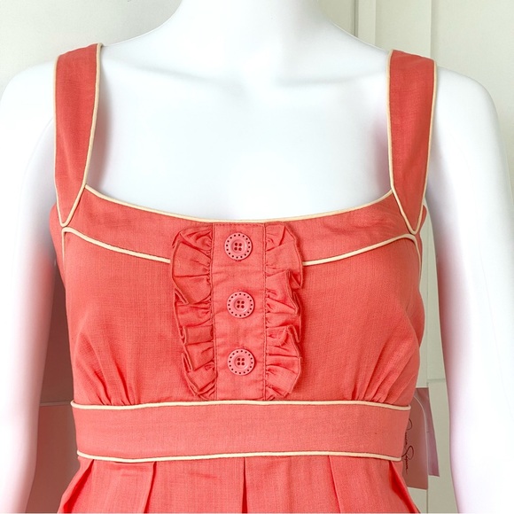 Jessica Simpson Summer Dress 100% Cotton Empire Waist Adjustable Straps Coral - Picture 2 of 13